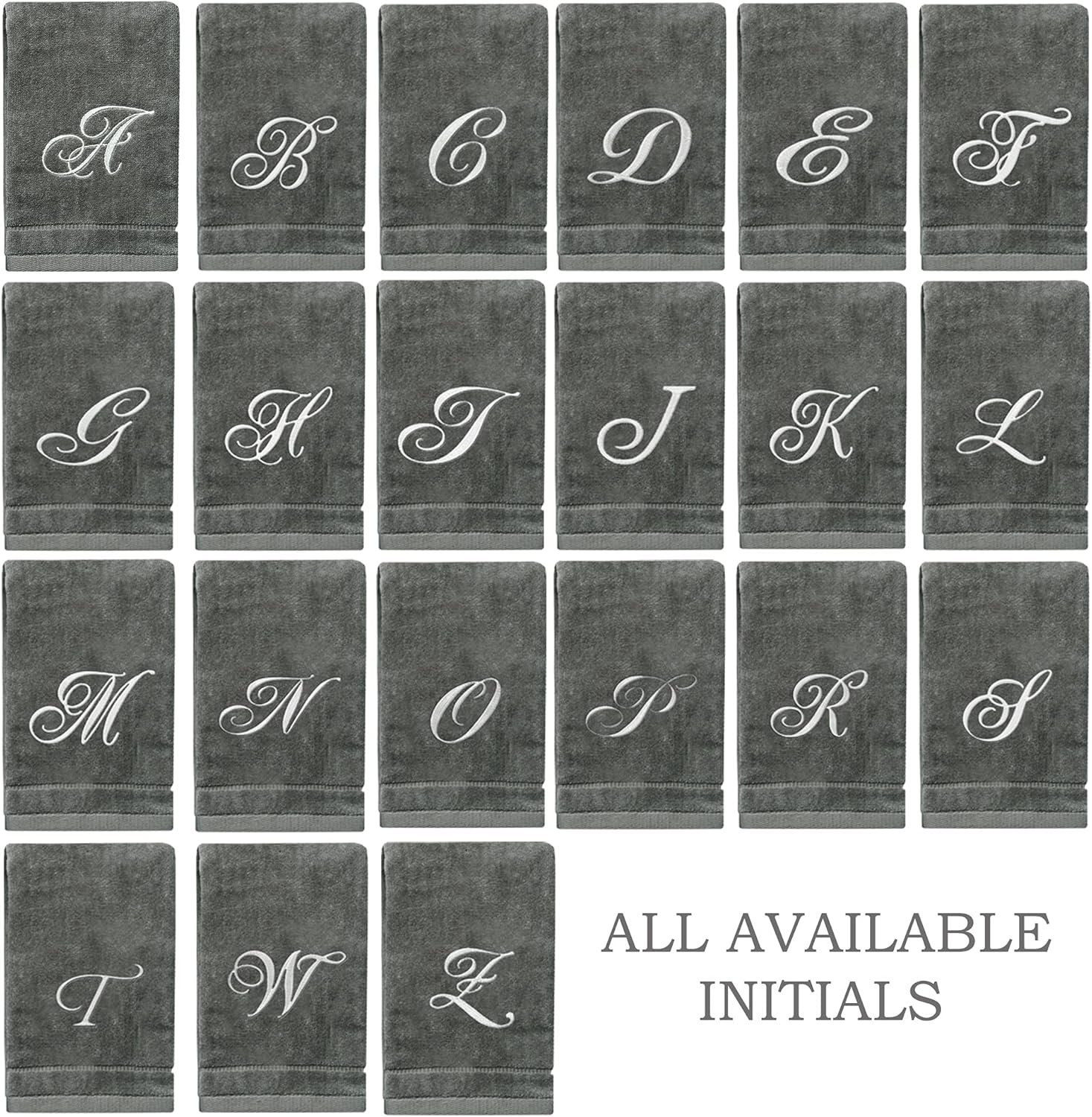 Monogrammed Towels Fingertip, Personalized Gift, 11 x 18 Inches - Set of 2- Silver Embroidered Towel - Extra Absorbent 100% Cotton- Soft Velour Finish - For Bathroom/ Kitchen/ Spa- Initial B (Gray) - Image 7