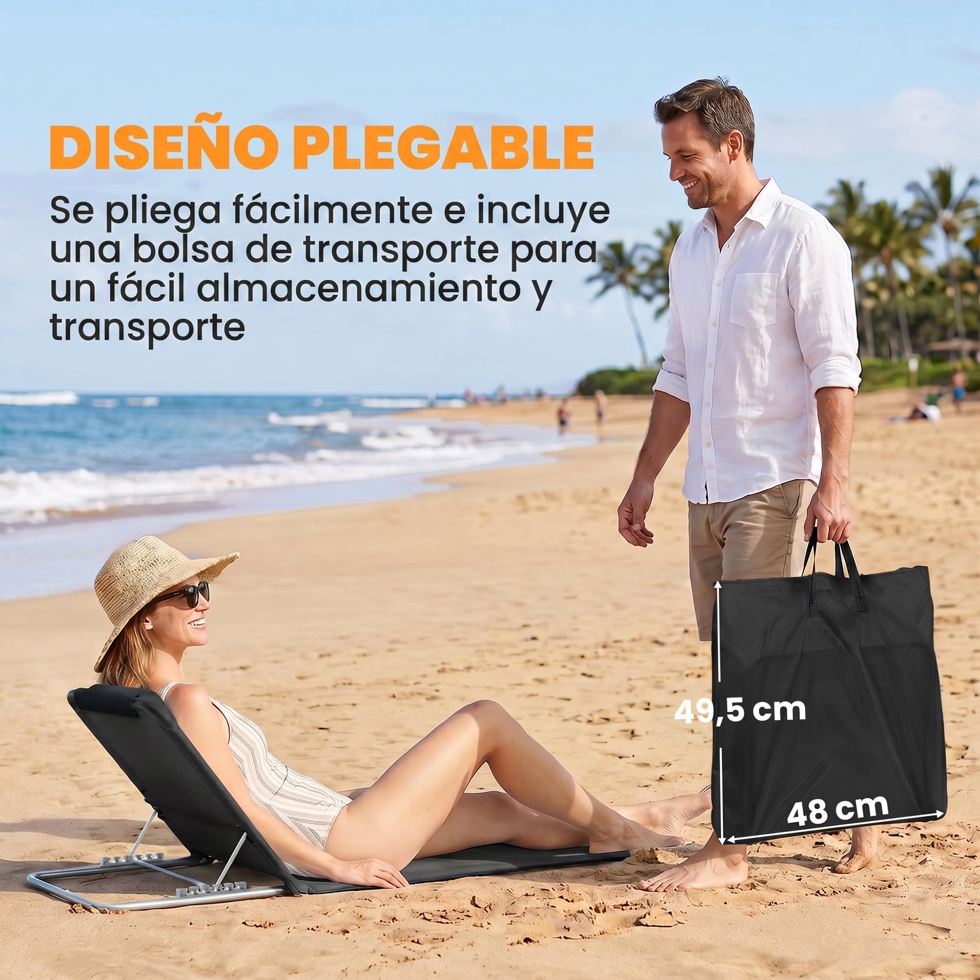 Outsunny Conjunto de 2 Esterillas de Playa Plegable Esterillas con Respaldo Reclinable en 5 Niveles Reposacabezas y Bolsa de Transporte 134x48x33-43 cm Negro