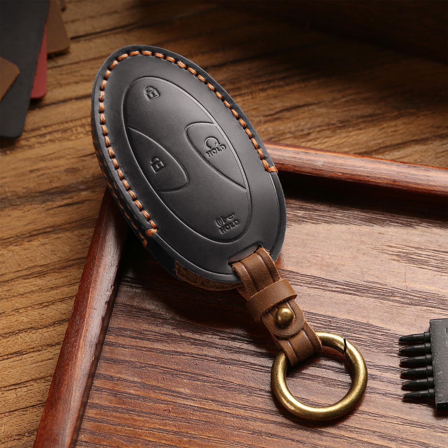 Leather Key Fob Cover for 2023 2024 2025 Hyundai Ioniq 6 Grandeur GN7, Soft Smart Remote Key fits for 2024 2025 Sonata Elantra Kona Santa Fe Tucson (Black, 7 Button) - Image 8