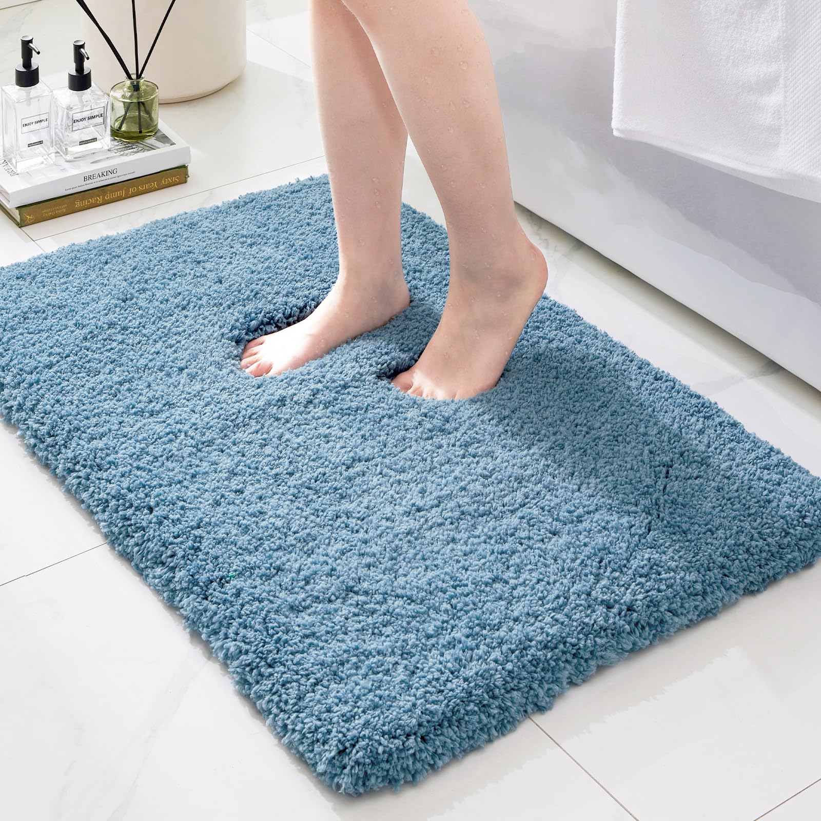 Ruggnovea Bathroom Rugs Non Slip Washable, Ultra Soft Thick Shaggy Absorbent Bath Mats, High Density Foam Latex Non Slip Backing Bath Rugs, Microfiber