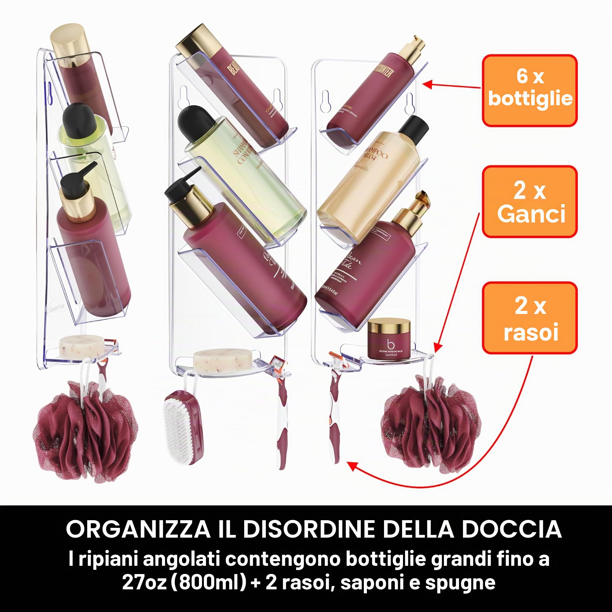 ShowerGem - Mensola da bagno, contenitore doccia per tenere in ordine tutti i prodotti, installazione senza ventose o viti, antiruggine, facile da pulire, come si vede su Dragons Den
