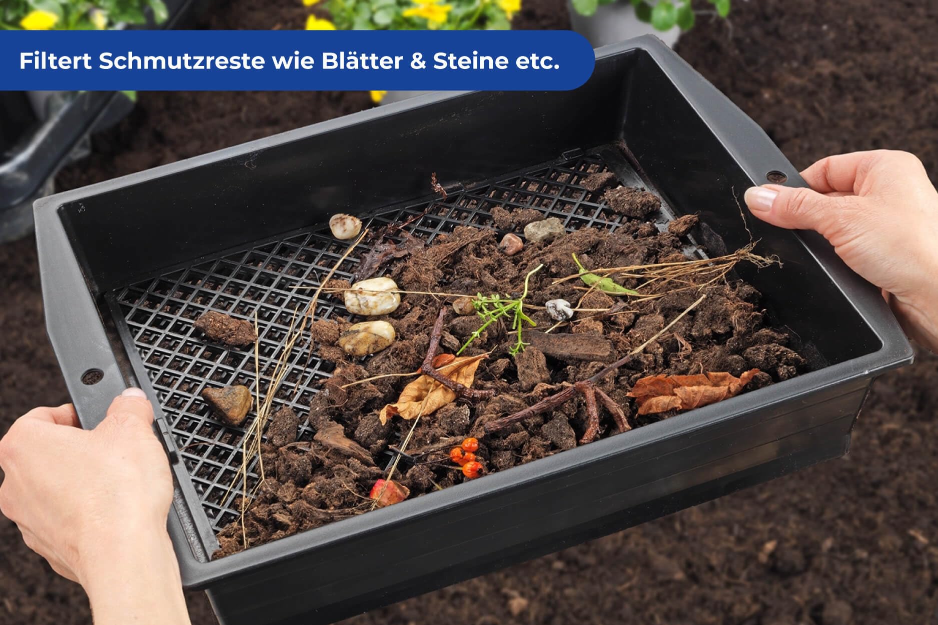 Maximex Tamis de jardin avec passoire réglable, tamis de jardin avec surface extra large pour filtrer les pierres, les racines et les feuilles, aide au jardin pour la récolte