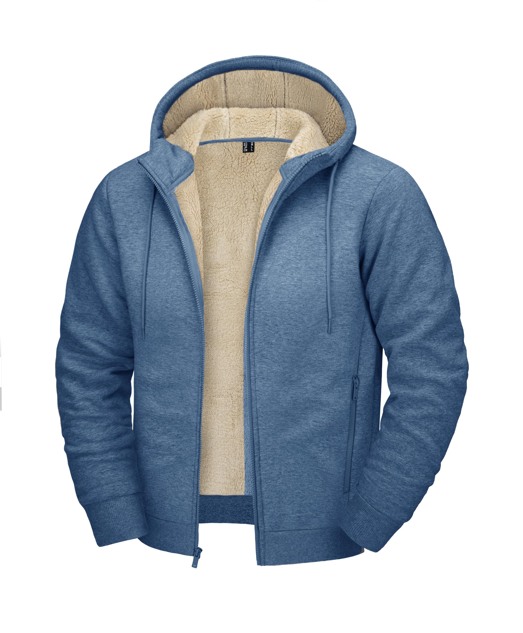 CRYSULLYMen's Sherpa Lined Jacket Fleece Full Zip Winter Hooded Sweatshirt Coats