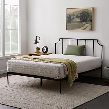 Edenbrook Sydney Platform Black Metal Bed - Vertical Bar Headboard with Scooped Accents - No Box Spring Needed - Under Bed Storage - Easy Assembly - Contemporary Iron Frame - Twin Size