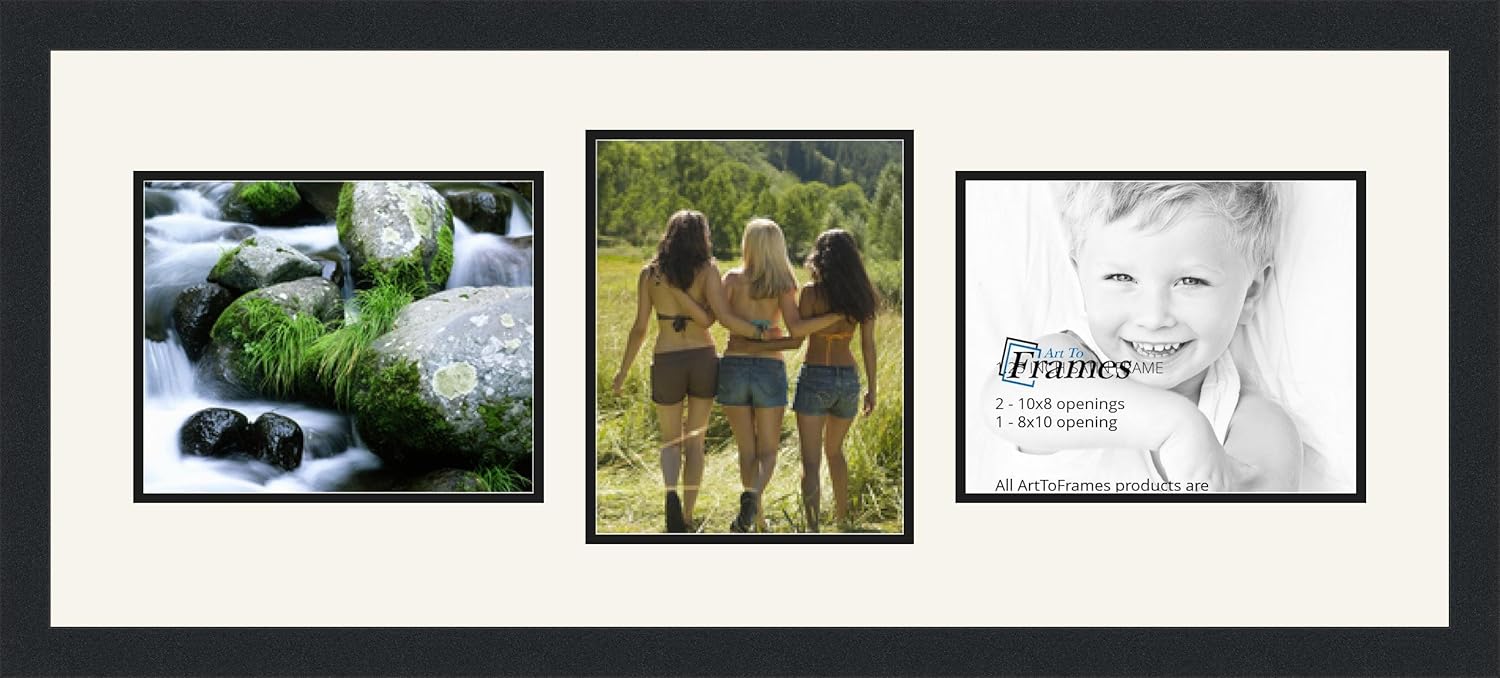 ArtToFrames Collage Photo Frame Double Mat with 3-8x10 Openings and Satin Black Frame