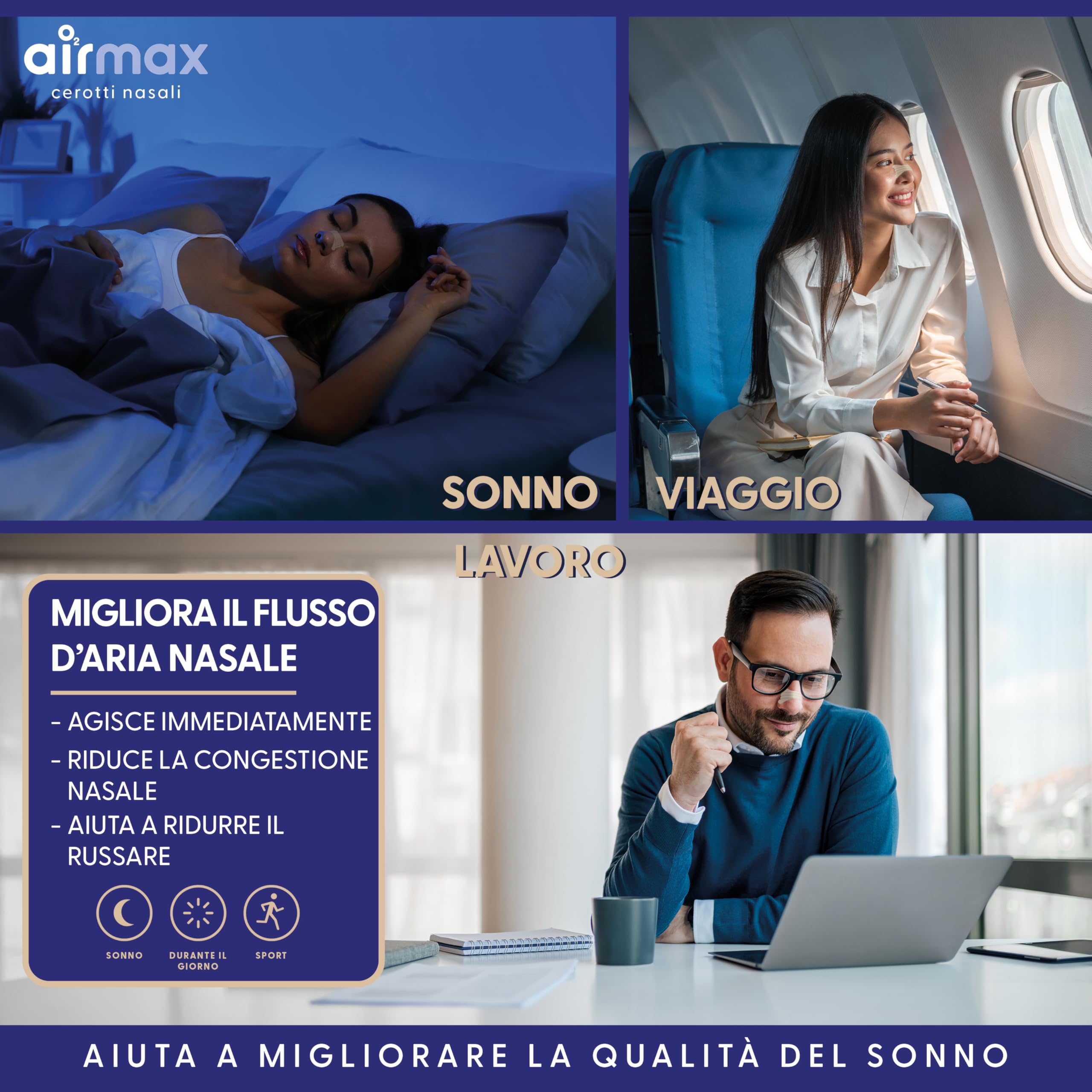 Air Max cerotti nasali - 30 pezzi Tan extra resistenti - Dormire meglio, anti russamento, allevia la congestione nasale e l'uso sport - Funziona all'istante - Aumentare il flusso d'aria