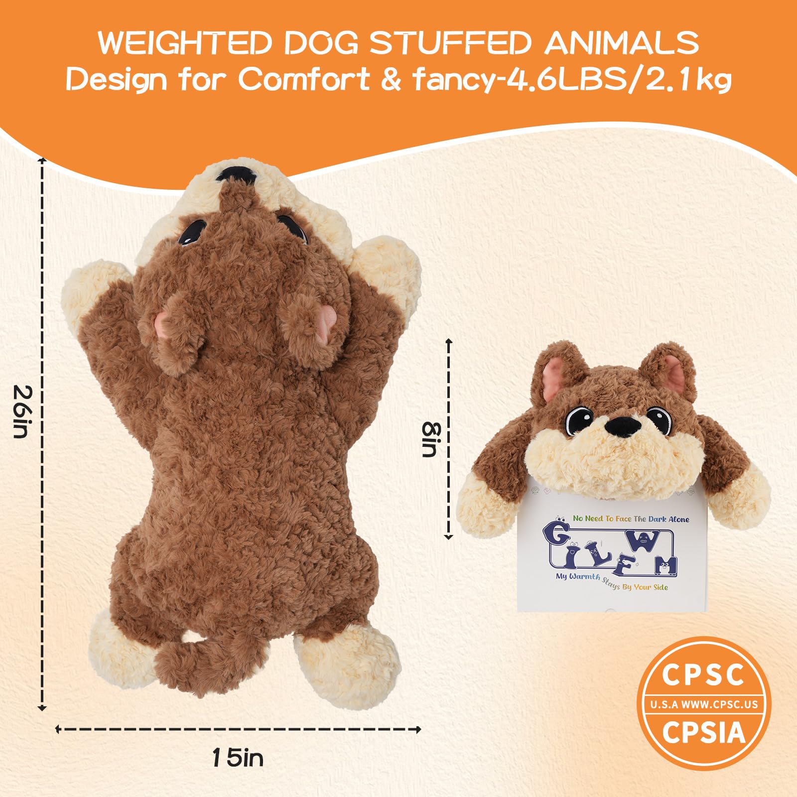 GILFWM Perro de peluche con peso de 26 pulgadas, 5 libras, felpa ponderada calentable y refrigerable con almohadilla térmica para microondas, extraíble, suave, lavable, bonita almohada de peluche