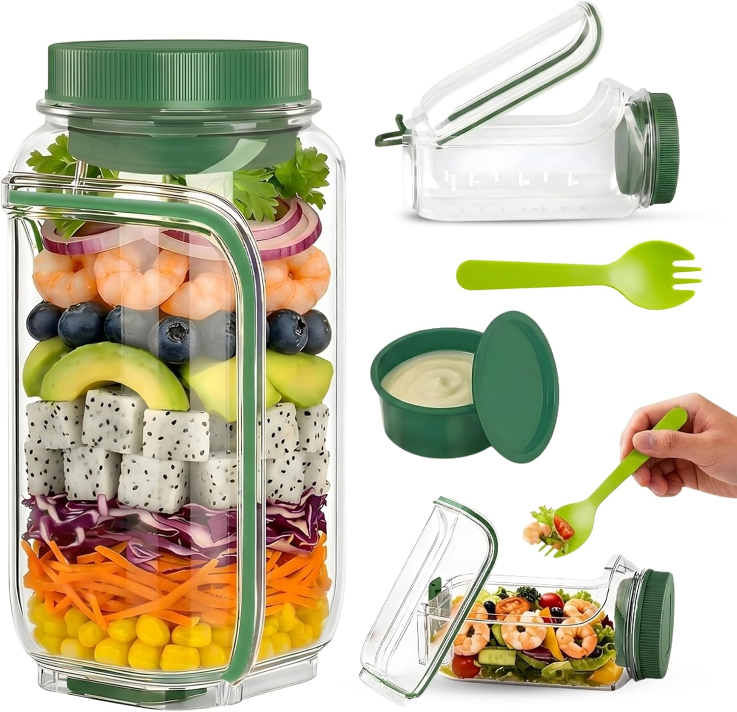 2-Pack Salad Pod Portable Salad Jar with Leakproof Dressing Container, Meal Prep, Food Storage Container for Office, Work, Travel, Picnic, Gym and Outdoor Use