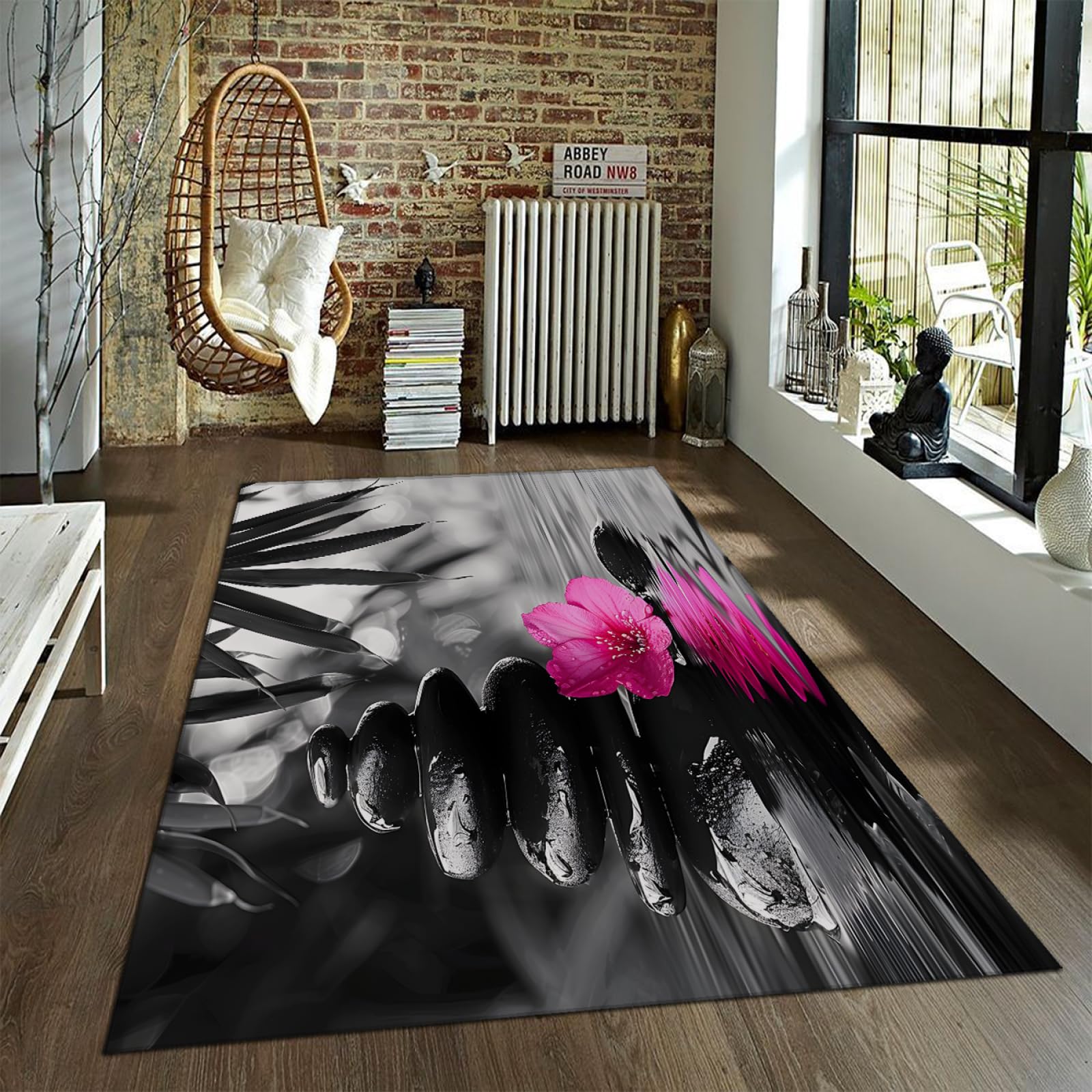 Tapis de fleurs d'orchidée 80x150cm lavable tapis de sol moderne en pierre noire salon