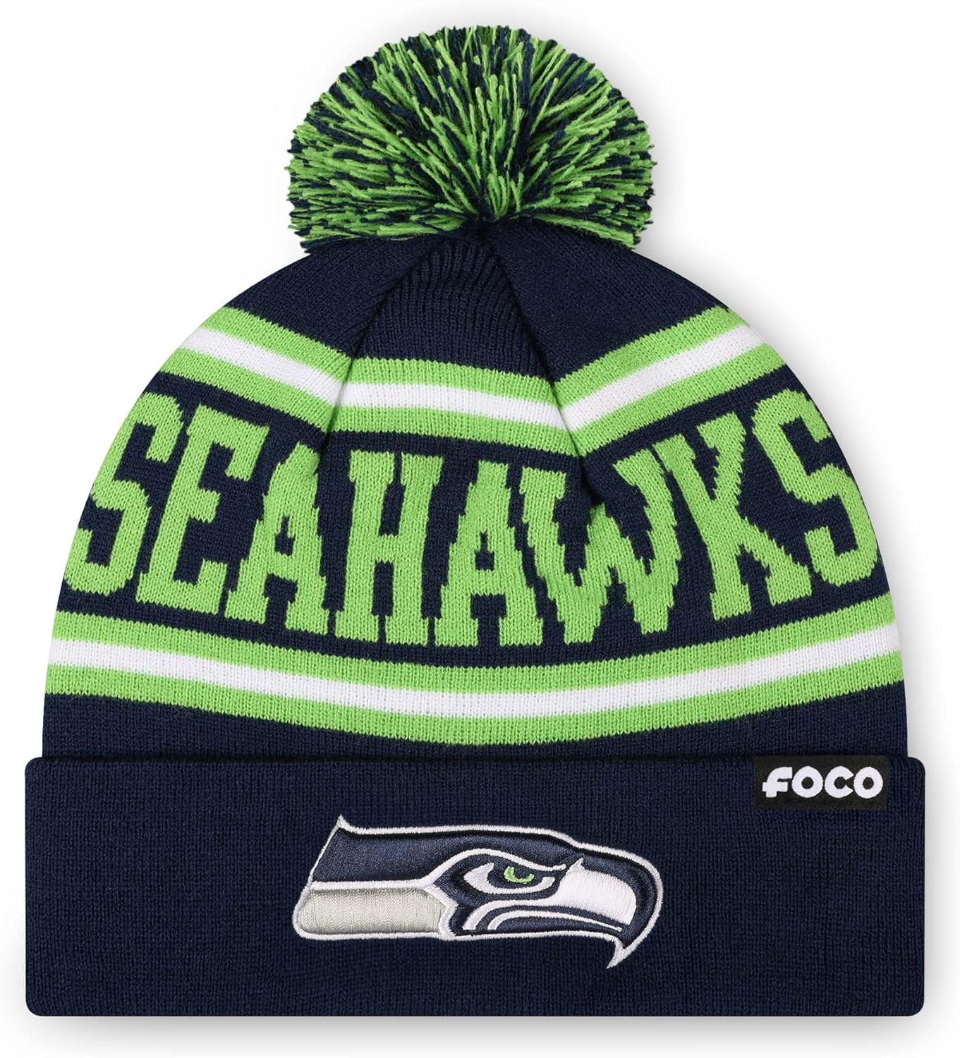 FOCO NFL Unisex-Adult NFL Team Logo Stripe Pom Beanie Hat