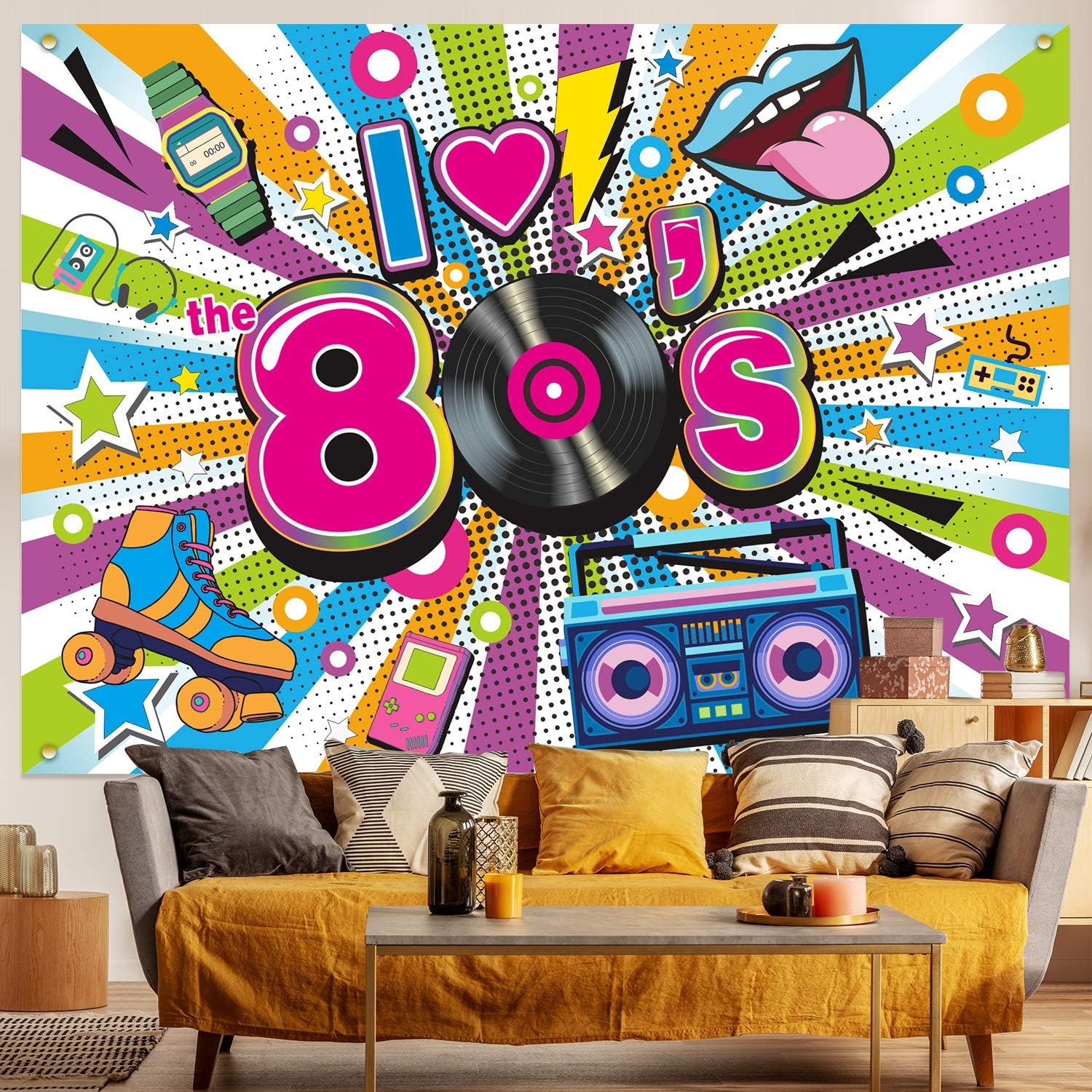 80s Party Decorations Backdrop Extra Large Fabric I Love The 80s Hip Hop Party Banner 1980 Birthday Party Photo Booth Background Supplies for Adult (70.8x43.3 Inch)