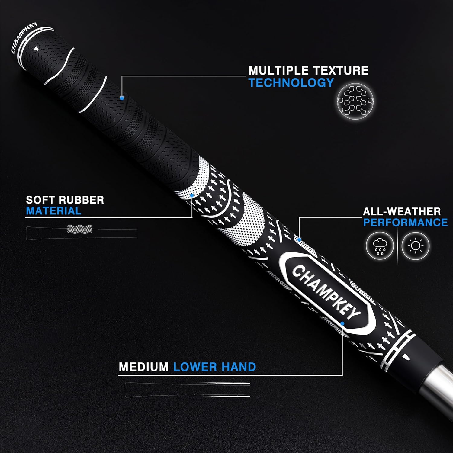 CHAMPKEY Soft Rubber Golf Grips 13 Pack with Putter Grip and Full Repair Kits - 3 In 1 Golf Club Grips Set - The Ideal Choice for Golfer