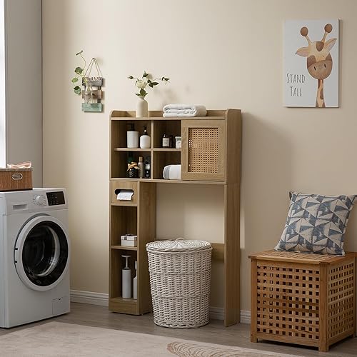 Miniatura 9 de Armario de almacenamiento de 6 niveles sobre el inodoro, estante independiente para ahorrar espacio sobre el inodoro con estantes ajustables, puerta