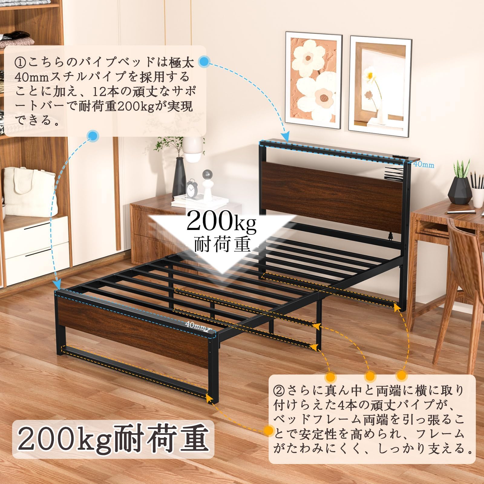 Amazon｜[2025改良型&軋み音ない] ベッドフレーム シングル パイプ