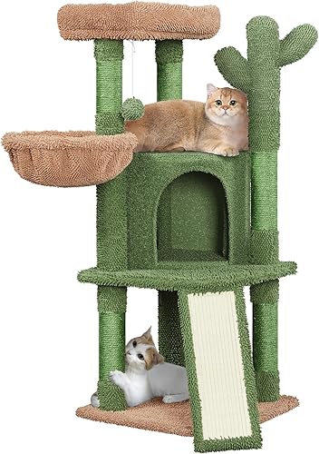 Topeakmart Árbol de gato de cactus de 42 pulgadas de alto con sisal natural bonita torre para gatos con postes para rascar plataforma condominio