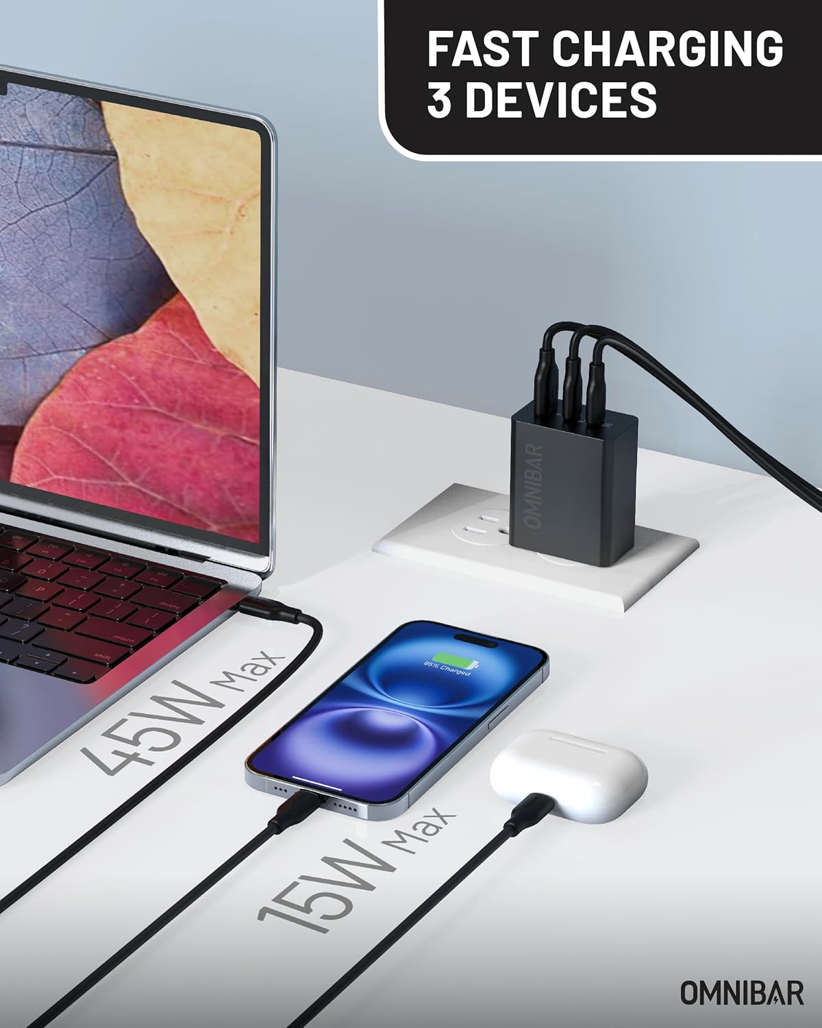 65W USB C Charger Block, 3-Port GaN USB C Wall Charger Power Adapter, iPhone Charger Fast Charging for iPhone 17/16/15/14, Type C Charging Block for MacBook iPad Samsung S25/S24 (Black) - Image 2