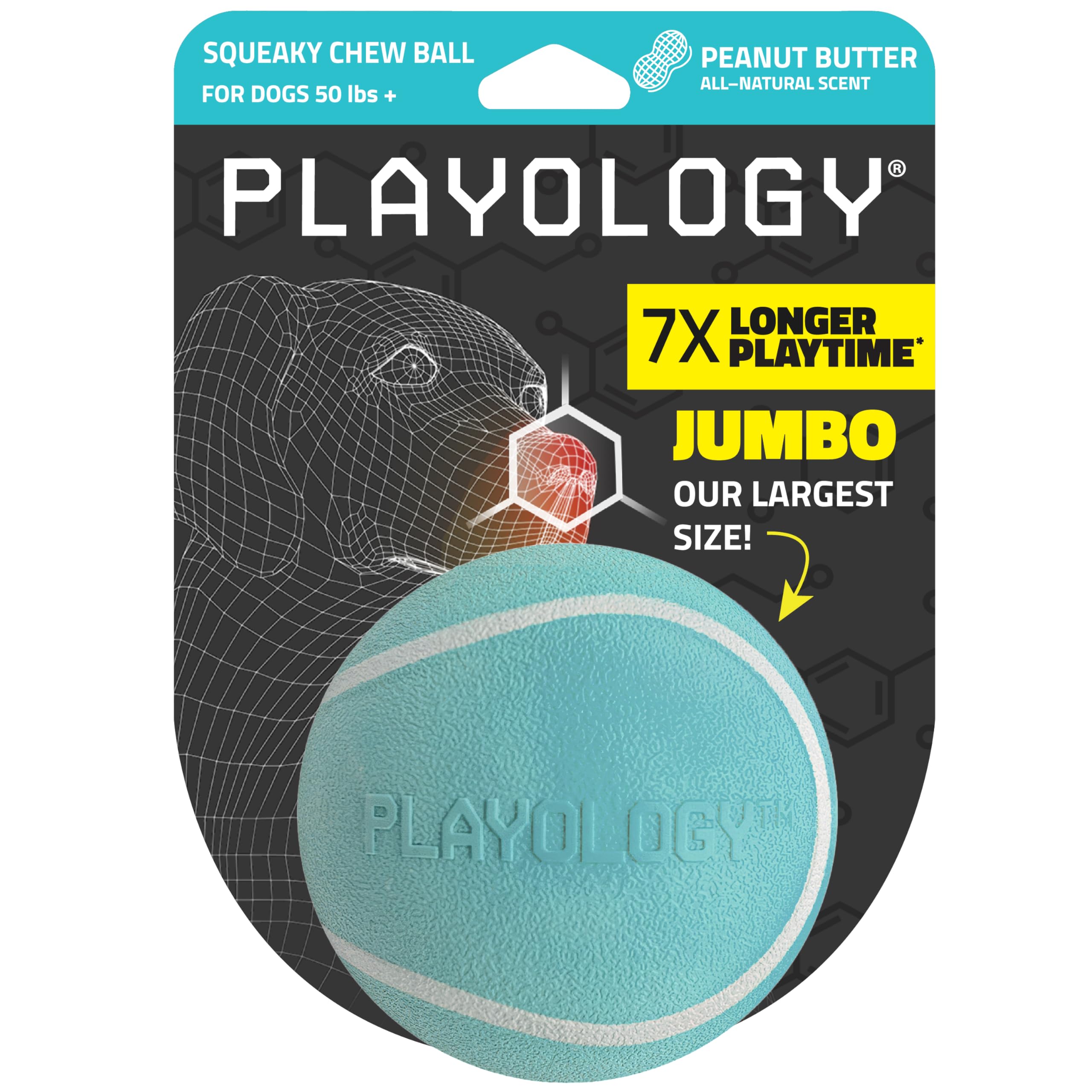Playology Dog Toys Squeaky Chew Ball - Bouncy Durable Floating Fetch Ball for Dogs Jumbo Peanut Butter Scented