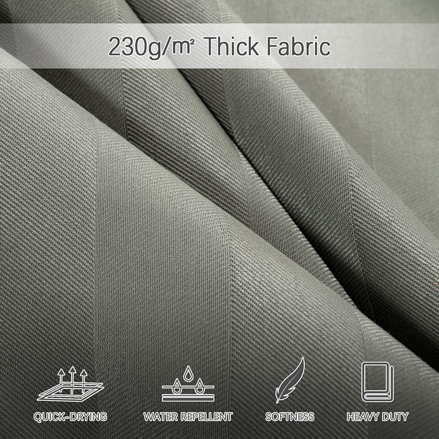 PANGSINNE Shower Curtain Grey Stripes Woven 230GSM Heavy Duty Weighted Fabric Shower Curtains, Hotel Quality Luxury Polyester Water Repellent Bathroom Curtain with 12 Hooks, 72Wx80H