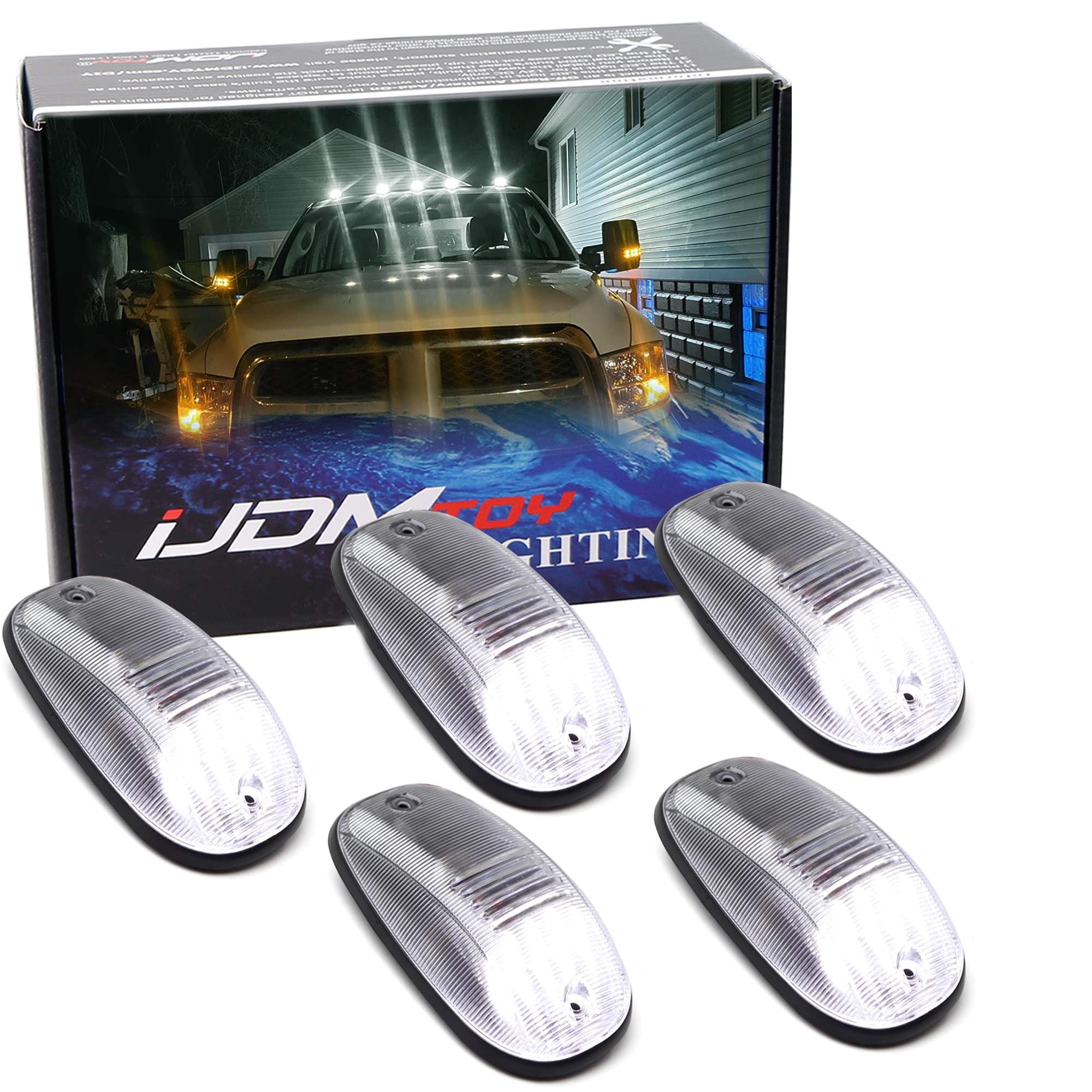 iJDMTOY Semi-Clear Lens Xenon White Full LED Cab Roof Marker Lamps Replacement Compatible With Dodge 2003-18 RAM 1500 2500 3500, Also Universal Fit