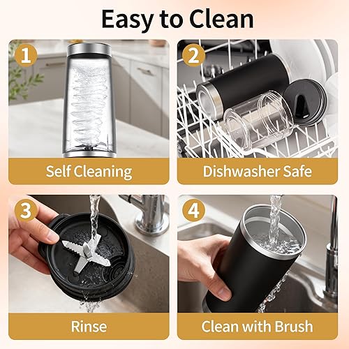 Miniatura 8 de Licuadora portátil para batidos y batidos de 24 onzas, taza aislada inalámbrica, pequeña licuadora portátil personal con botella de acero