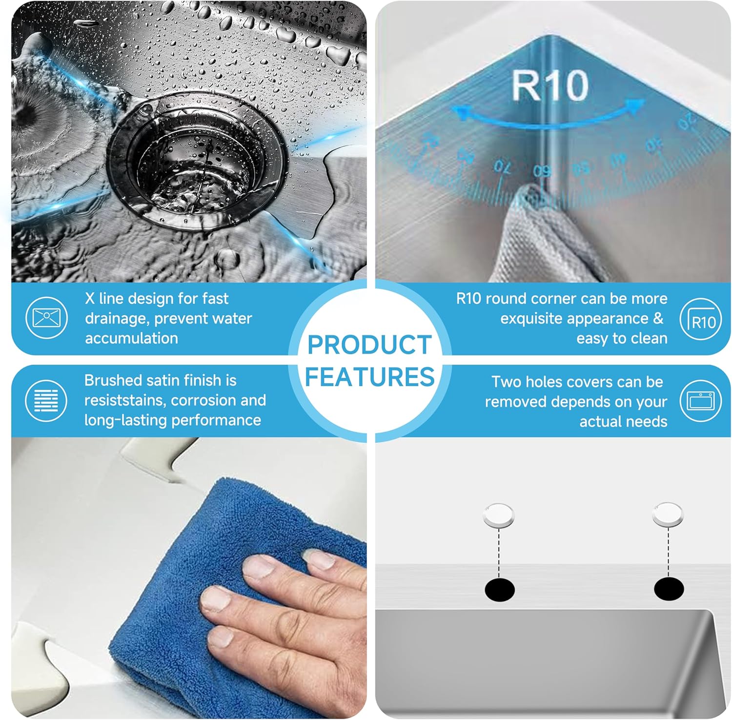 25x22 Drop In Single Bowl Kitchen Sink, 25 Inch Topmount Handmade 16 Gauge 304 Stainless Steel Kitchen Sinks, Included Basket Strainer, 25" x 22" x 9"
