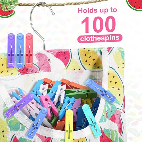 Miniatura 4 de 3 piezas de bolsa de lavandería con gancho para colgar ropa de 11.6 x 10.5 pulgadas, sandía de lona para ropa de lavandería, soporte para alfileres