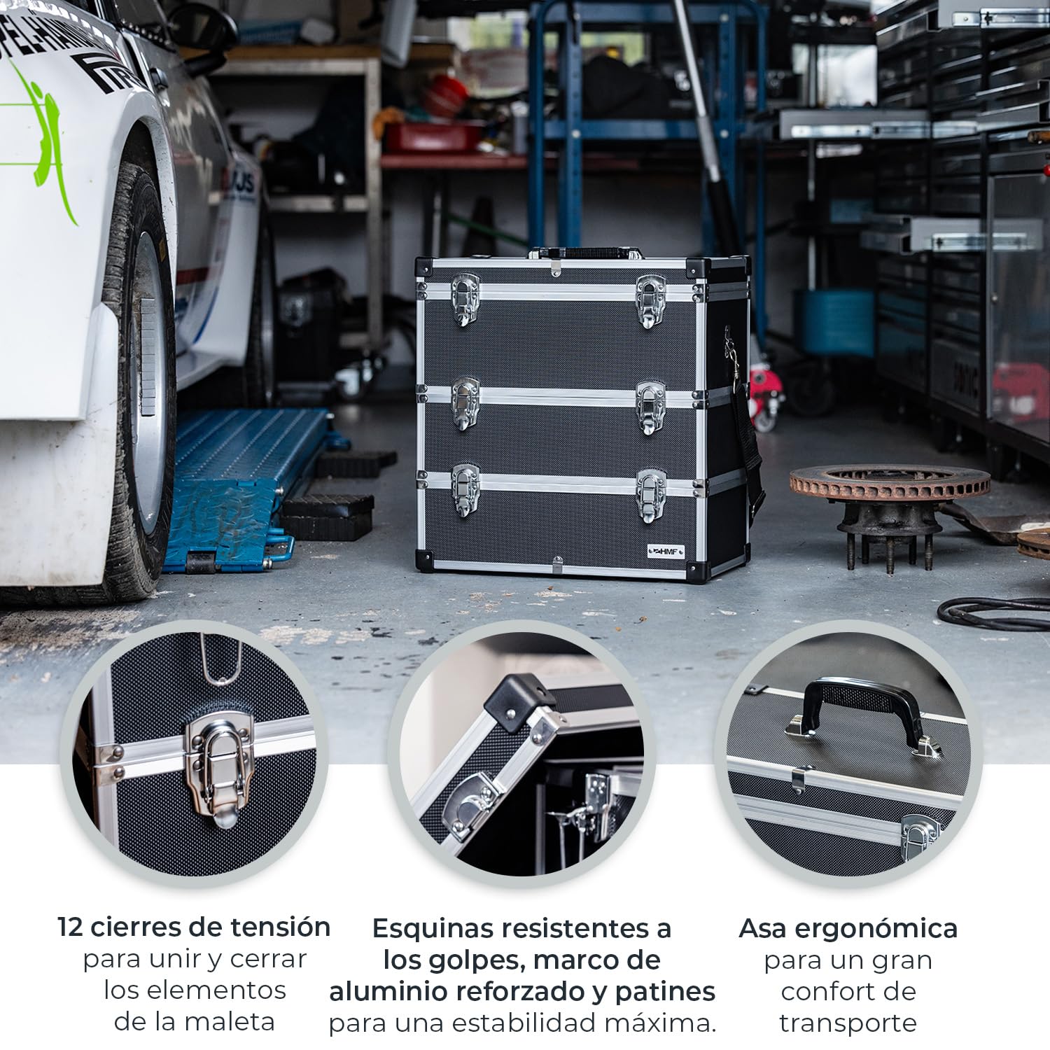HMF 14660900 - Maletín de herramientas de aluminio, vacío, con separadores individuales, estantes a elegir, color negro
