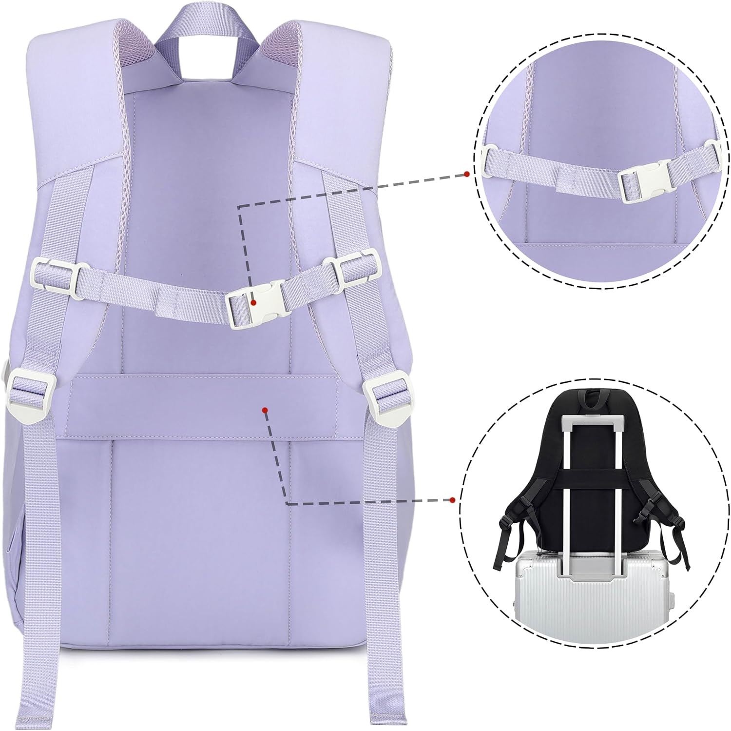 Women Laptop Backpack Solid Color Backpacks for Girl Middle High Schoolbag College Casual Bookbags Students Travel(Purple) image 5