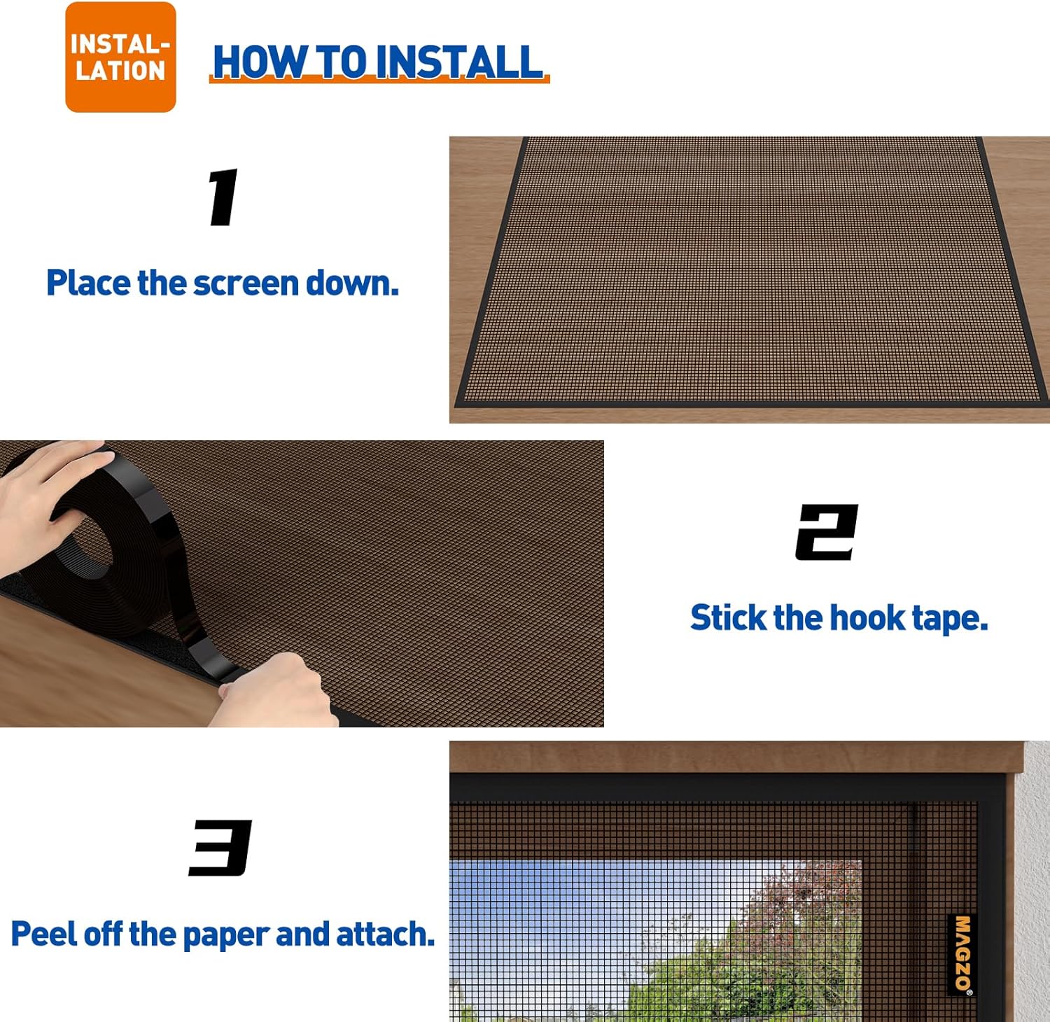 MAGZO Customized Window Screen Over 100" Width,Window Mesh Replacement with Sticky Hook & Loop