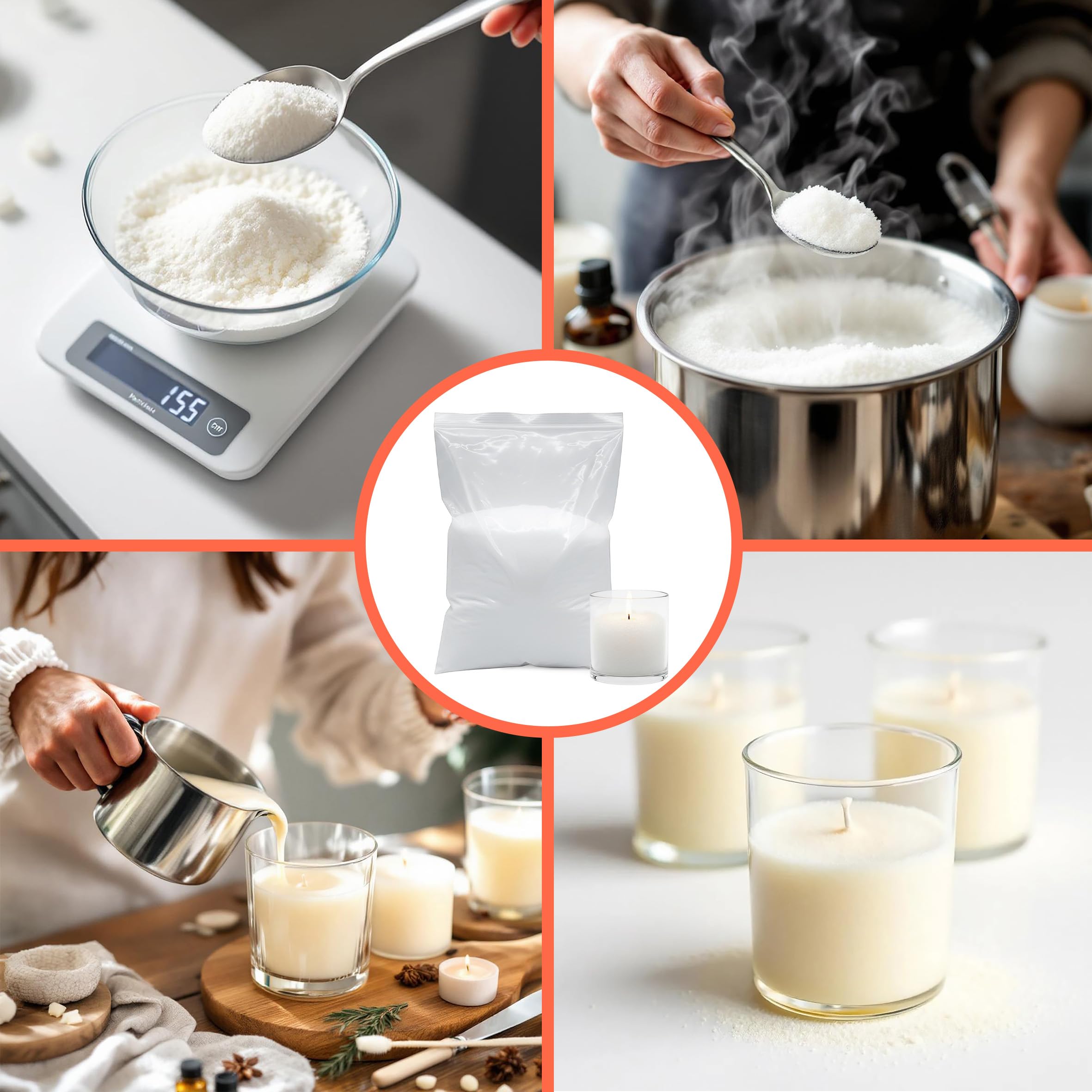 Spetebo Wosk parafinowy, biały, nieperfumowany, wysokiej jakości, z 50 knotami – 5 kg – granulat woskowy, bezzapachowy do topienia i produkcji świec, wosk parafinowy do odlewania świec DIY