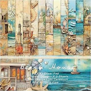 Beach House Scrapbook Paper Pad - 6x6 Sea Themed Travel & Vacation Scrapbooking Supplies Paper for DIY Decorative Background Cardmaking Art Journaling Planner Origami Crafts - Buy now