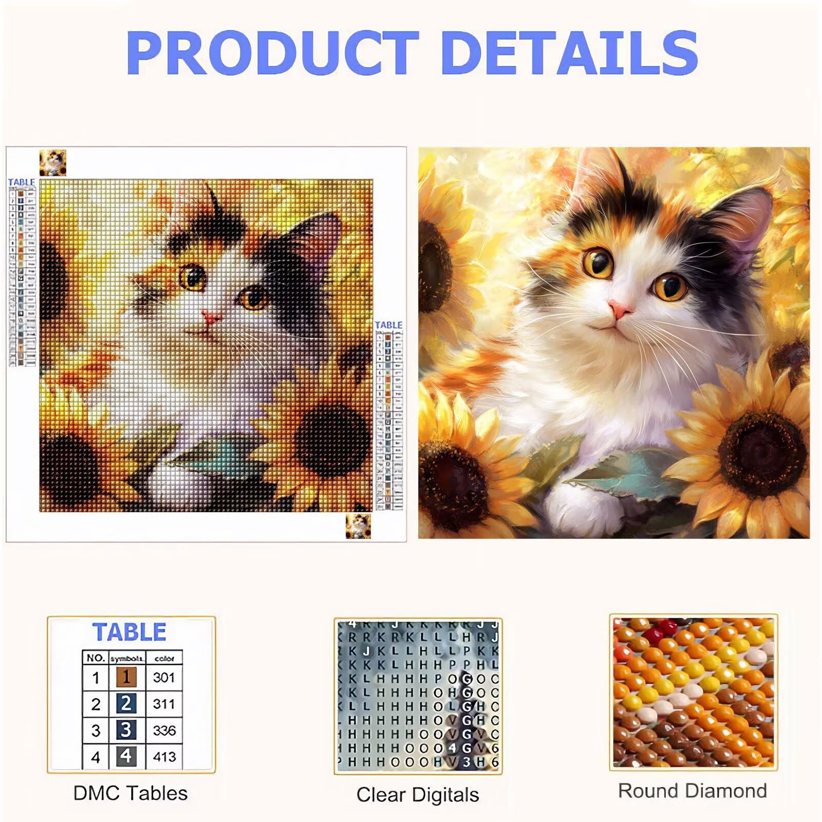 Diamond Painting Adulti, Gatto Diamond Painting Kit Completo, 5D Pittura Diamante Bambini Attività Manuale Creativa e Idea Regalo, Diamantini Crystal Art Tela Fai Da Te Kit 100x100cm Girasole FX#927