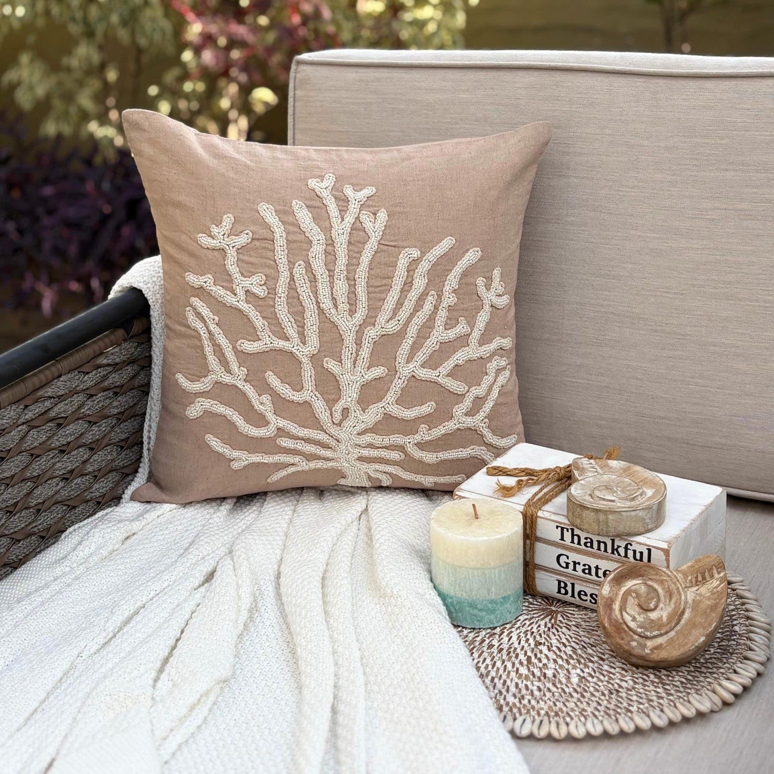 The HomeCentric Ecru 65x65 Cm Lino Di Cotone Federa Cuscino, Iuta Beige