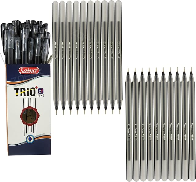SAINO 20 x 0.7mm Trio Triangular BLACK Ballpoint Pens Smooth Writing Easy Grip - NON DRY GUARANTEE