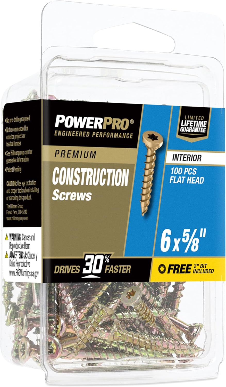 Power Pro Premium Interior Construction Screws (#6 x 5/8") - 100pc