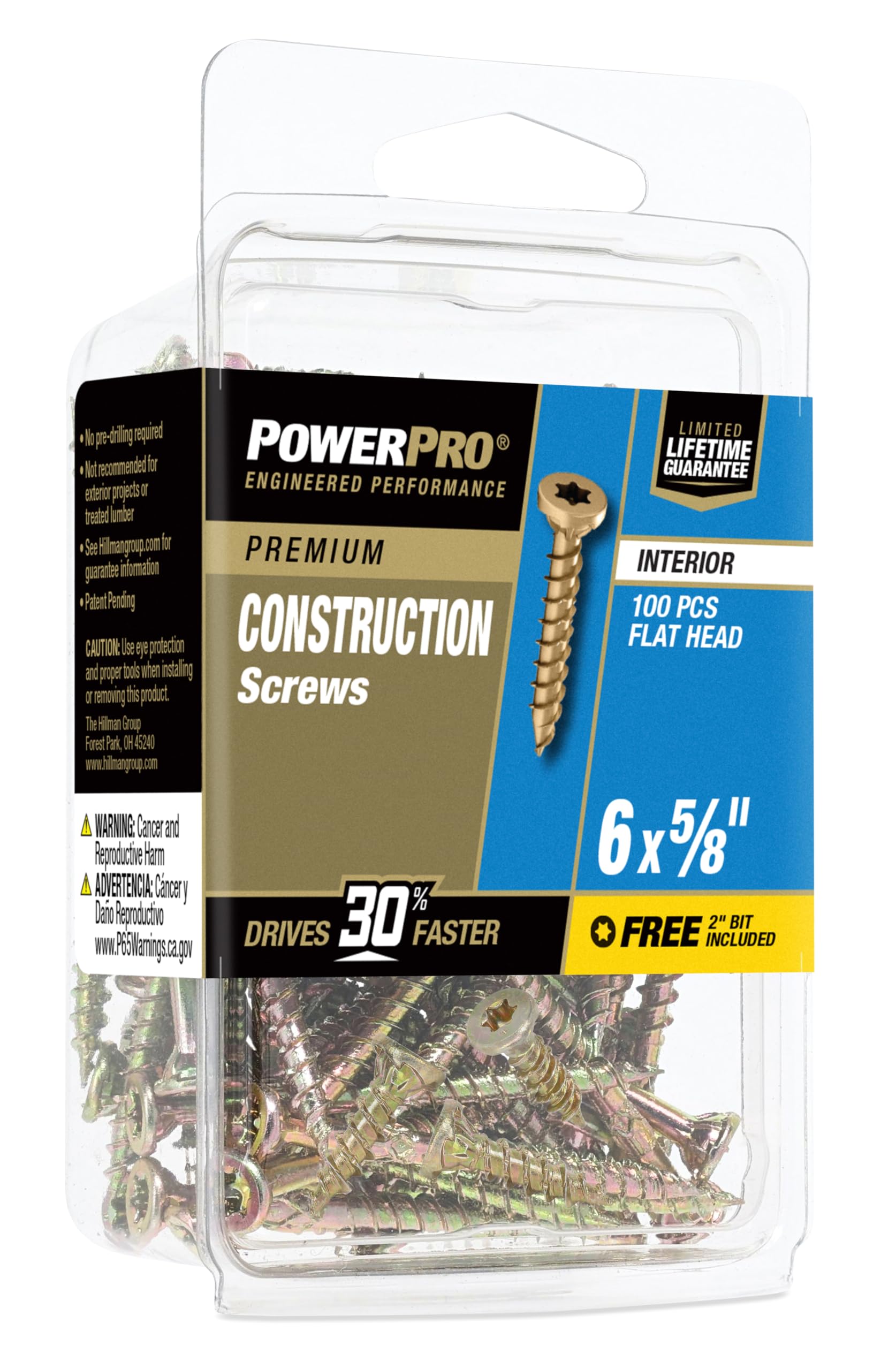 Power Pro 42641 - Tornillos para madera, 100 unidades, color amarillo