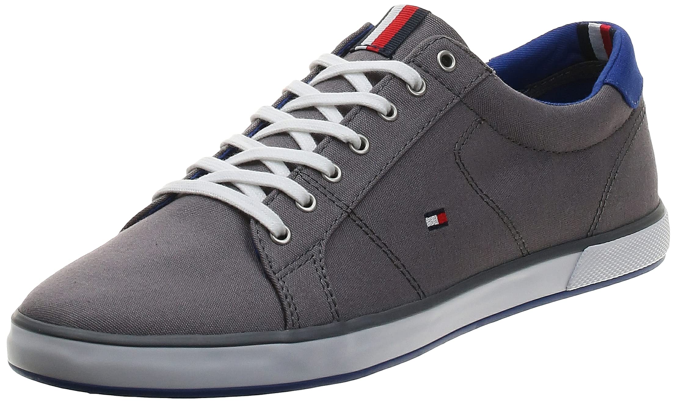 Tommy Hilfiger Hombre Entrenadores de Lona de Bandera, Gris, 42