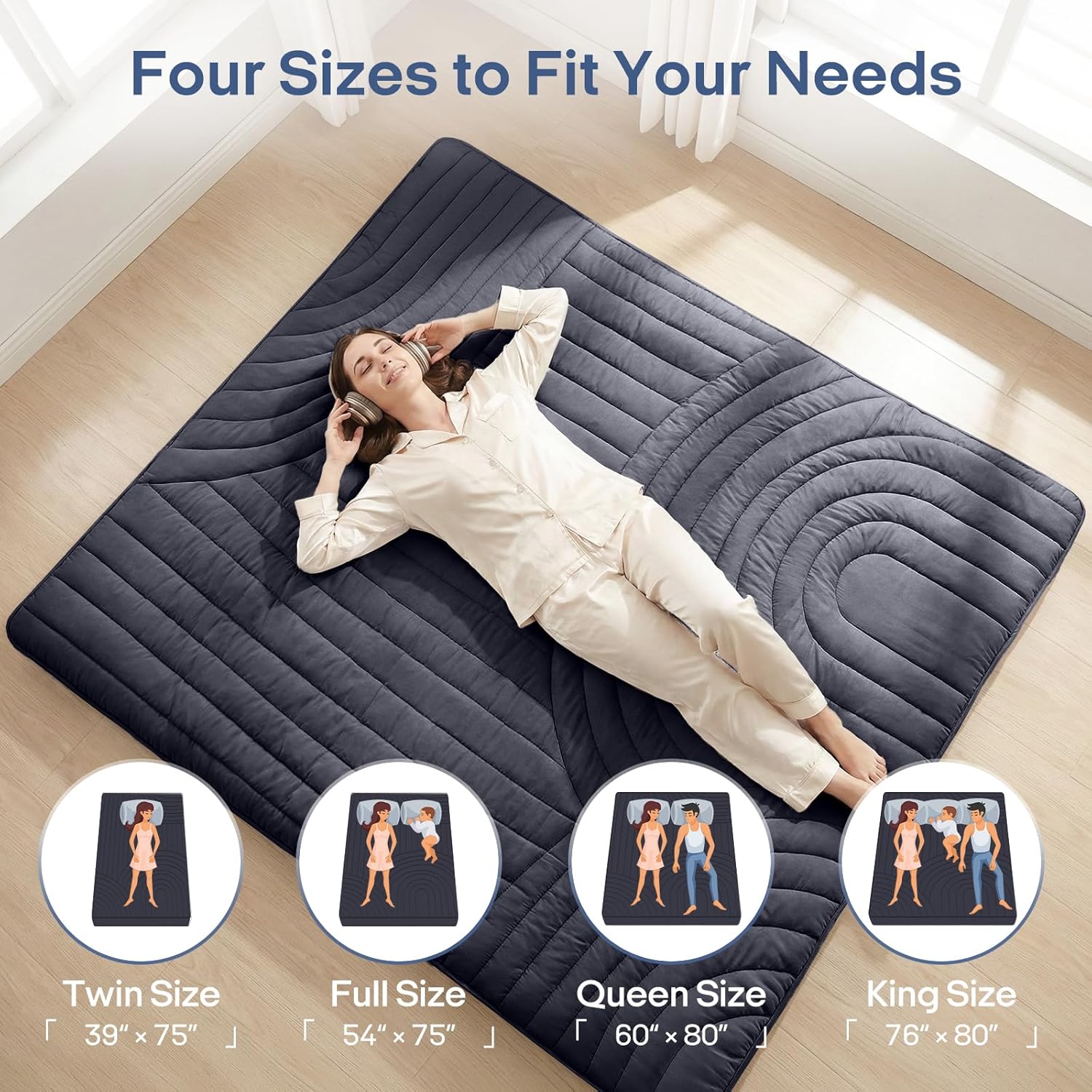 ZonLi Japanese Floor Mattress Futon Mattress Full Size, Thicken Roll Up Tatami Mat Washable Cover, Portable & Foldable Floor Bed Mattress for Sleeping, Dormitory, Adult Kids