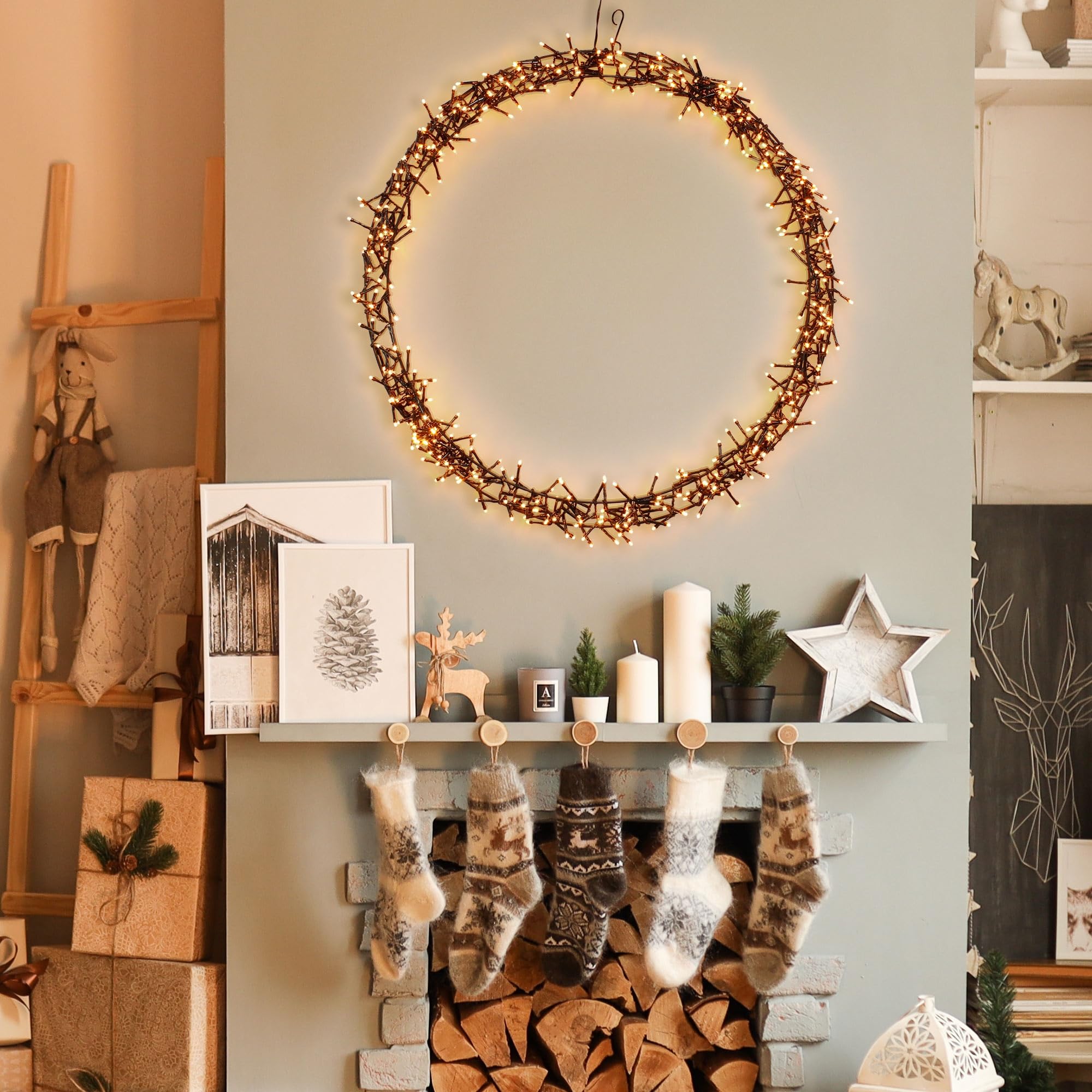 ECD Germany LED Lichterkranz Ø58 cm, 500 LEDs, Warmweiß, 8 Leuchtmodi, IP44 Innen/Außen, Metallkranz Türkranz Fensterkranz Hängekranz Ring Weihnachtsdeko Fensterlicht Weihnachten Weihnachtsbeleuchtung