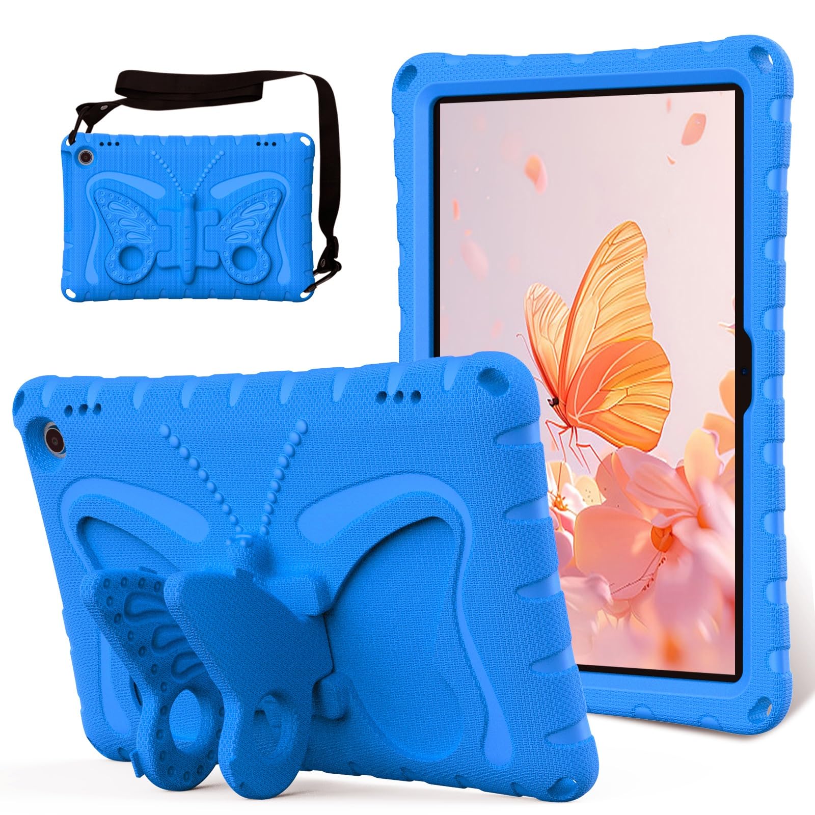 Etui kompatybilne z etui na tablet Kindle Fire Max 11 (13. generacja, wydanie 2023), lekki, wytrzymały, odporny wstrząsy pokrowiec ochronny pianki EVA paskiem ramię, futerał dziecięcy Butterfly(Blu)