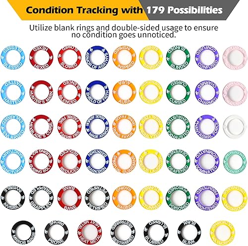 Miniatura 2 de Grajar 52 anillos únicos de condición en miniatura DND, 92 marcadores de efectos de estado, incluye 5 anillos en blanco personalizables, ideal para