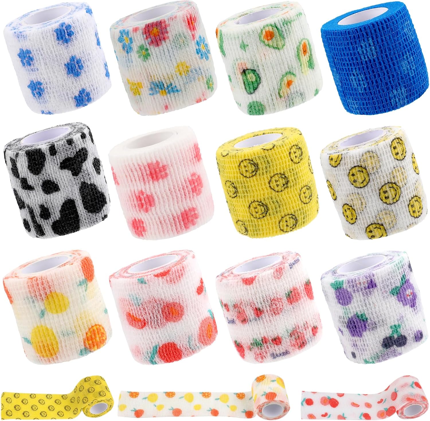 12 Rolls Self Adhesive Bandage Wrap,2 Inch x 5 Yards Cohesive Vet Wrap Tape,Colorful Non Woven Elastic Cohesive Bandage Dogs Cat Horse Pet Wound Care,12 Assorted Pet Paw Bandages for Ankle Wrist