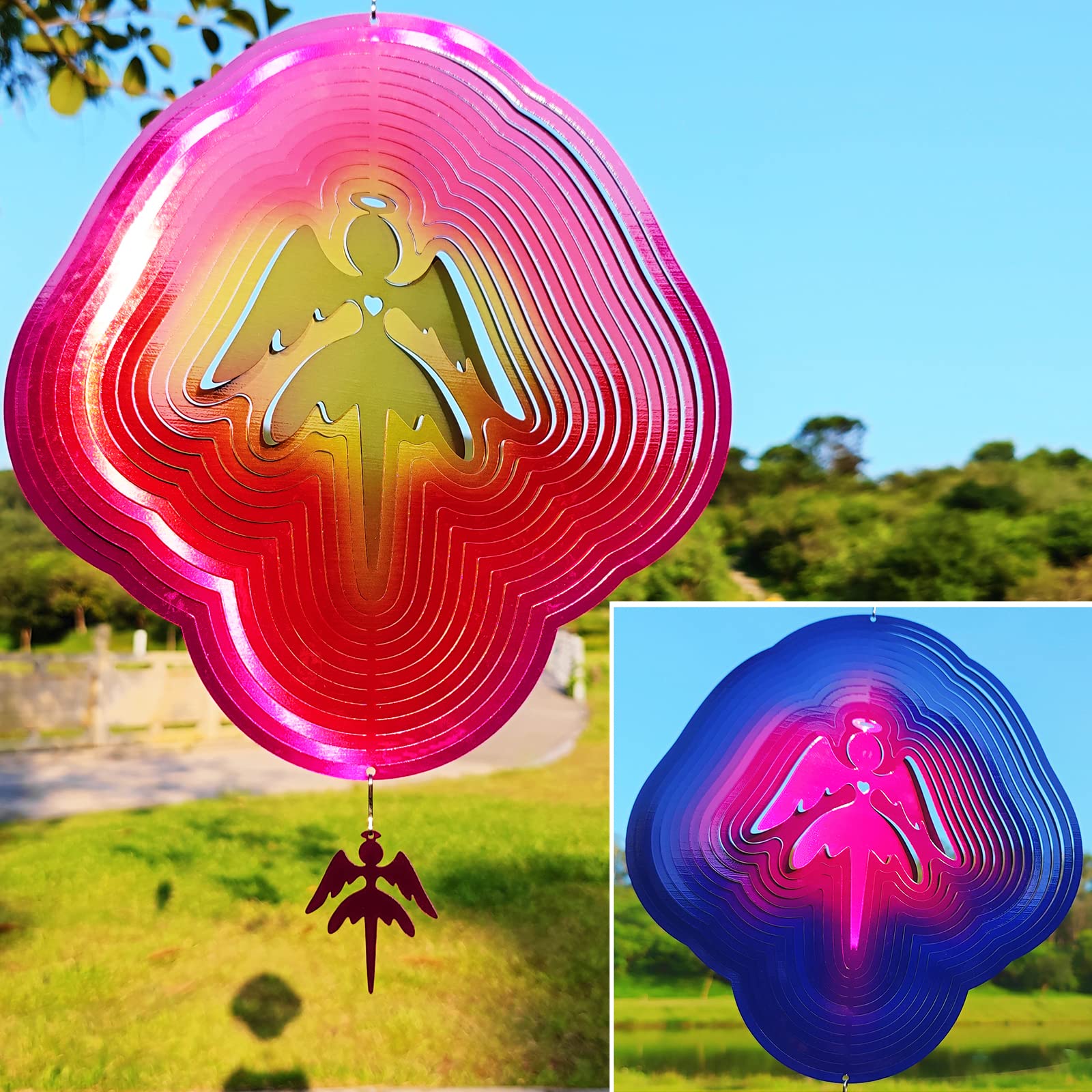 DJUAN Engel-Windspiel für Hof und Garten, Dekoration, Engel-Geschenke für Frauen, Windspiel, Outdoor, Metall, groß, bunt, Engel-Figuren, hängende Windspiele, kinetische Kunst, Rasen-Ornamente