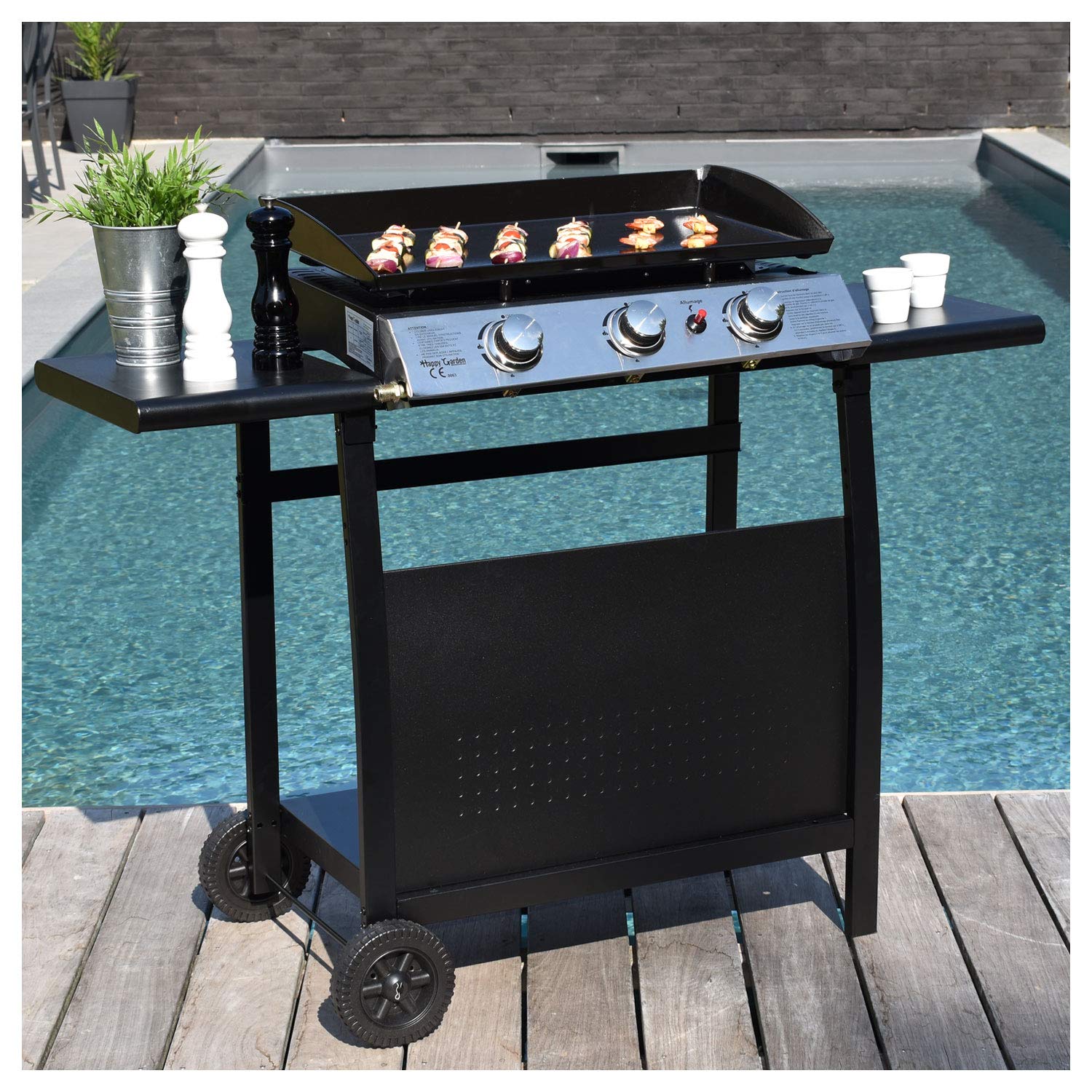 Happy Garden Plancha au gaz SÉVILLE - 3 brûleurs 7,5kW + Chariot