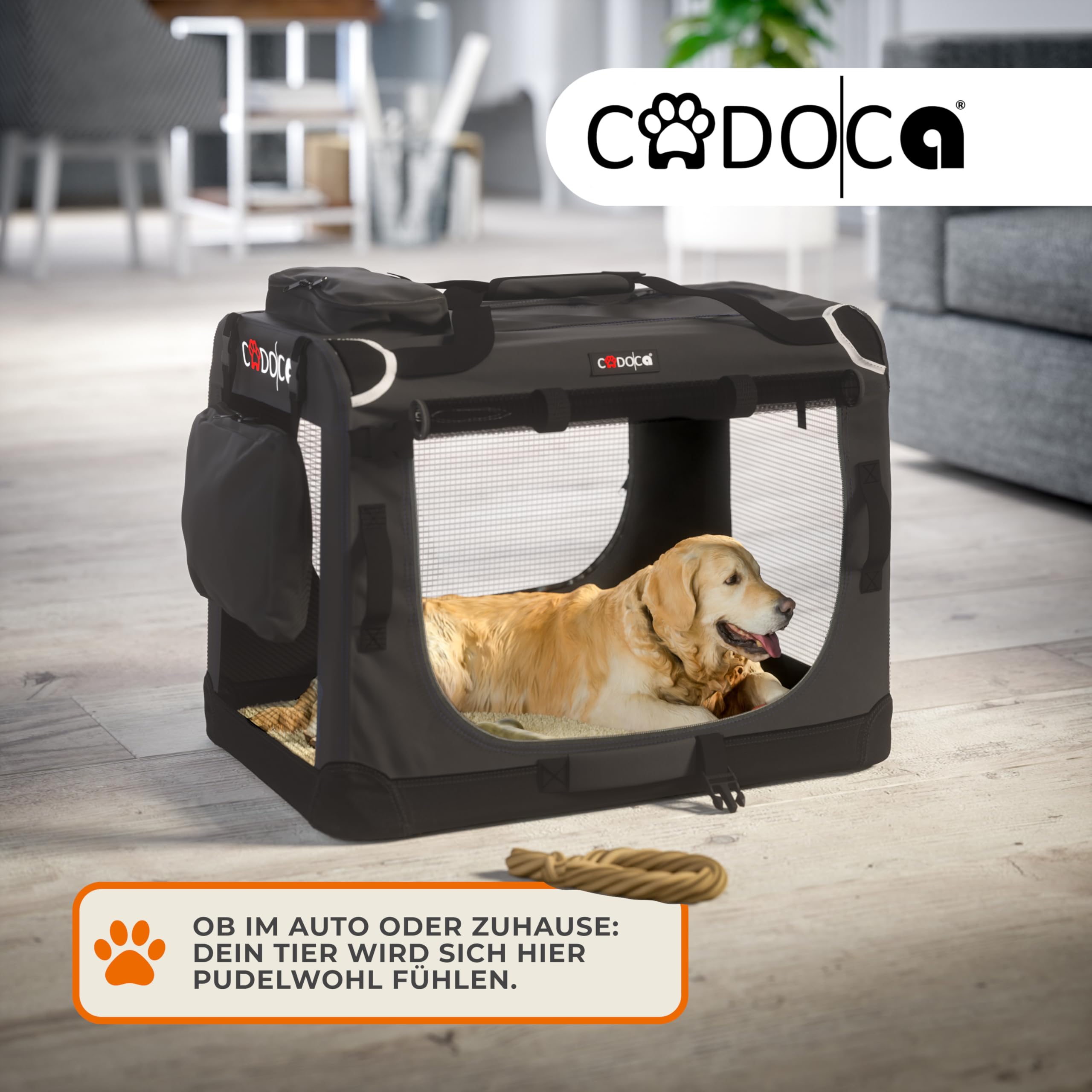 CADOCA® Hundebox faltbar Transportbox XXXL 101x70x70cm robust atmungsaktiv Transporttasche Auto Rückbank Haustiertransportbox Hundetragetasche Anthrazit