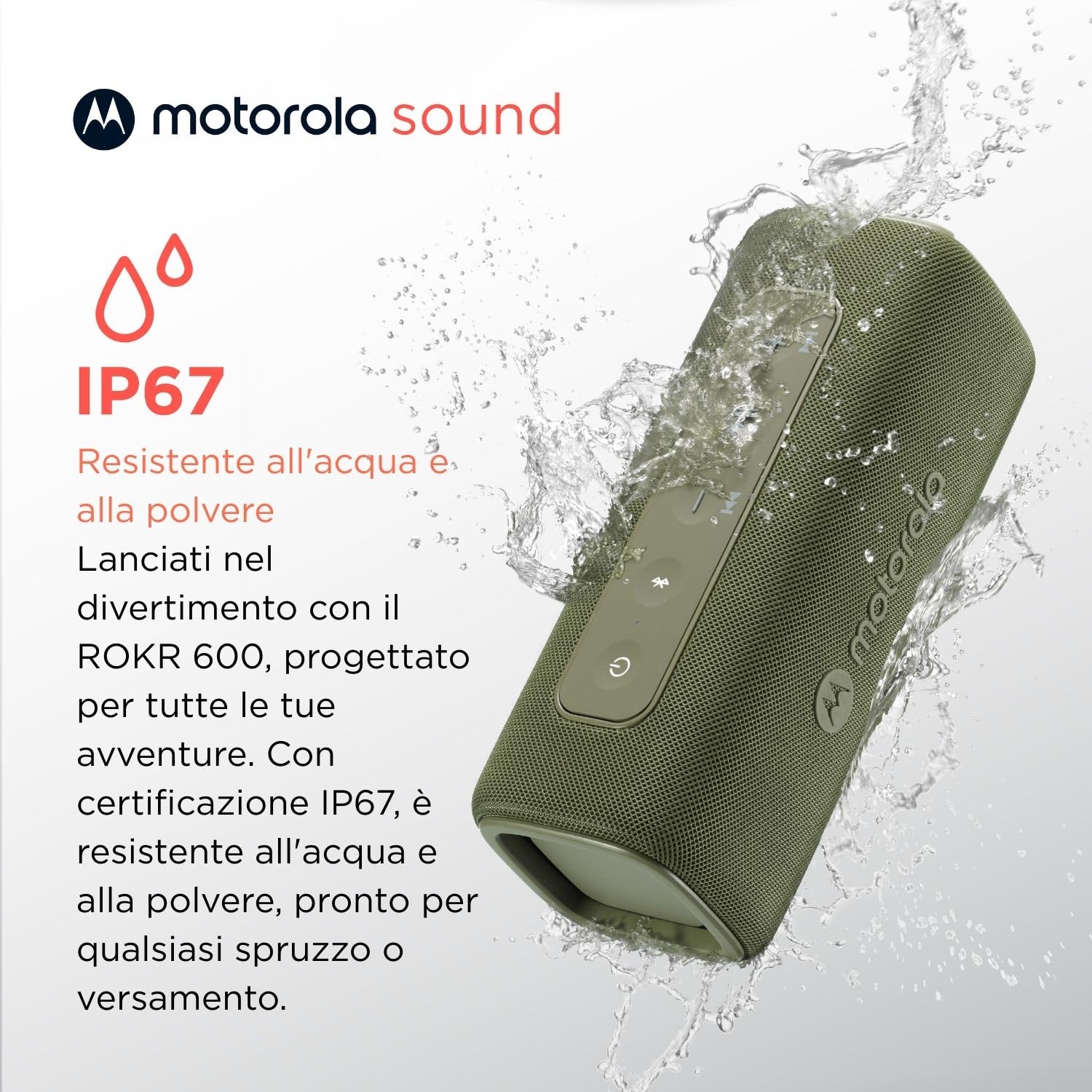 Motorola Sound - Altoparlante Bluetooth wireless ROKR 600 - Suono potente da 30 W, resistente all'acqua e polvere, funzione broadcast per collegare oltre 20 altoparlanti, 6 ore di riproduzione, verde