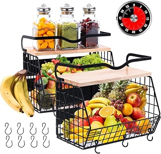 2 Set magnetic refrigerator shelf with Wood Lid, Fruit and vegetable snack storage box,magnetic fridge basket, Large Container magnetic shelf for refrigerator, Kitchen Counter, Cabinet