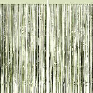 4 Packs Sage Green Foil Fringe Curtain, Light Green Glitter Metallic Tinsel Backdrop for Boho Birthday Wedding Bridal Baby Shower Engagement Martini Party Decorations Supplies