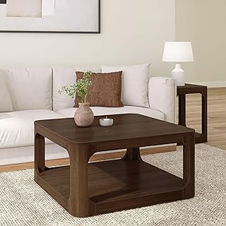 Plank+Beam Forma Coffee Table, Solid Wood 36 Inch Modern Coffee Table with Shelf, Contemporary Center Table with Storage Space, Square Tea Table with Storage, Walnut