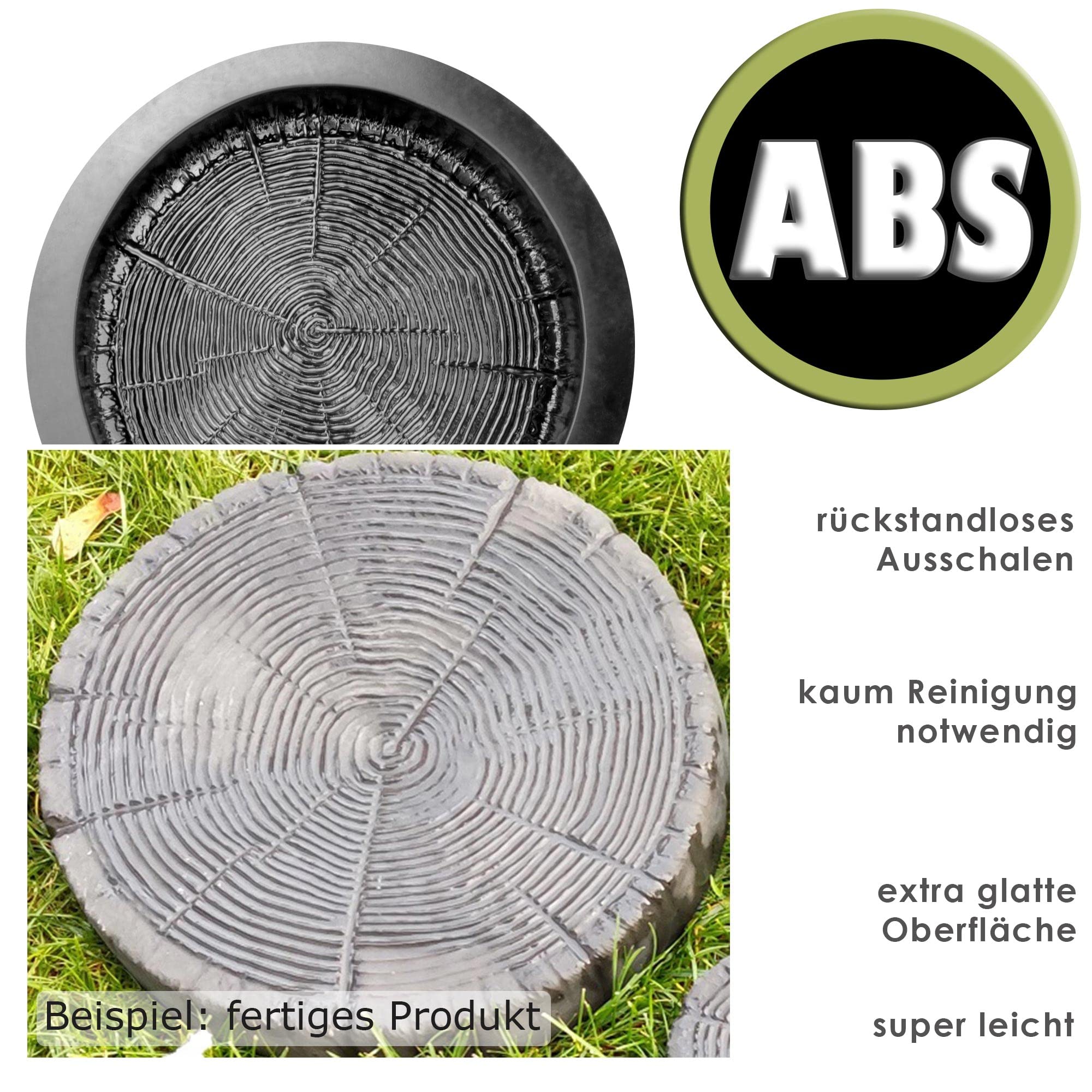 @tec Betonform Trittstein Garten Baumstamm Ø18,5cm - 40cm, Höhe 4cm, ABS Kunststoff, Beton-Schalungsform Gartenwege, Dekosteine, Rasensteine (30,5cm)